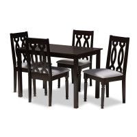 Baxton Studio RH334C-Grey/Dark Brown-5PC Dining Set Cherese Modern and Contemporary Grey Fabric Upholstered Espresso Brown Finished 5-Piece Wood Dining Set